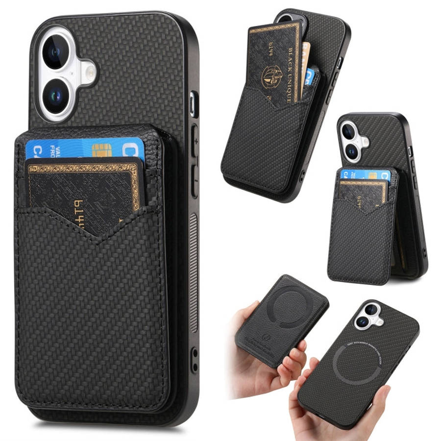 Carbon Fiber MagSafe Vertical Flip Card Bag Phone Case, For iPhone 17e / 16e, For iPhone 17 Pro M...