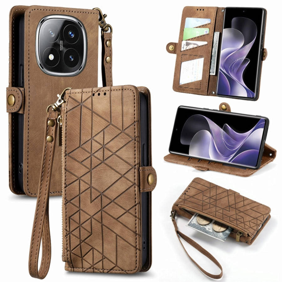 Geometric Zipper Wallet Side Buckle Leather Phone Case, For Xiaomi Redmi Note 14 Pro 5G