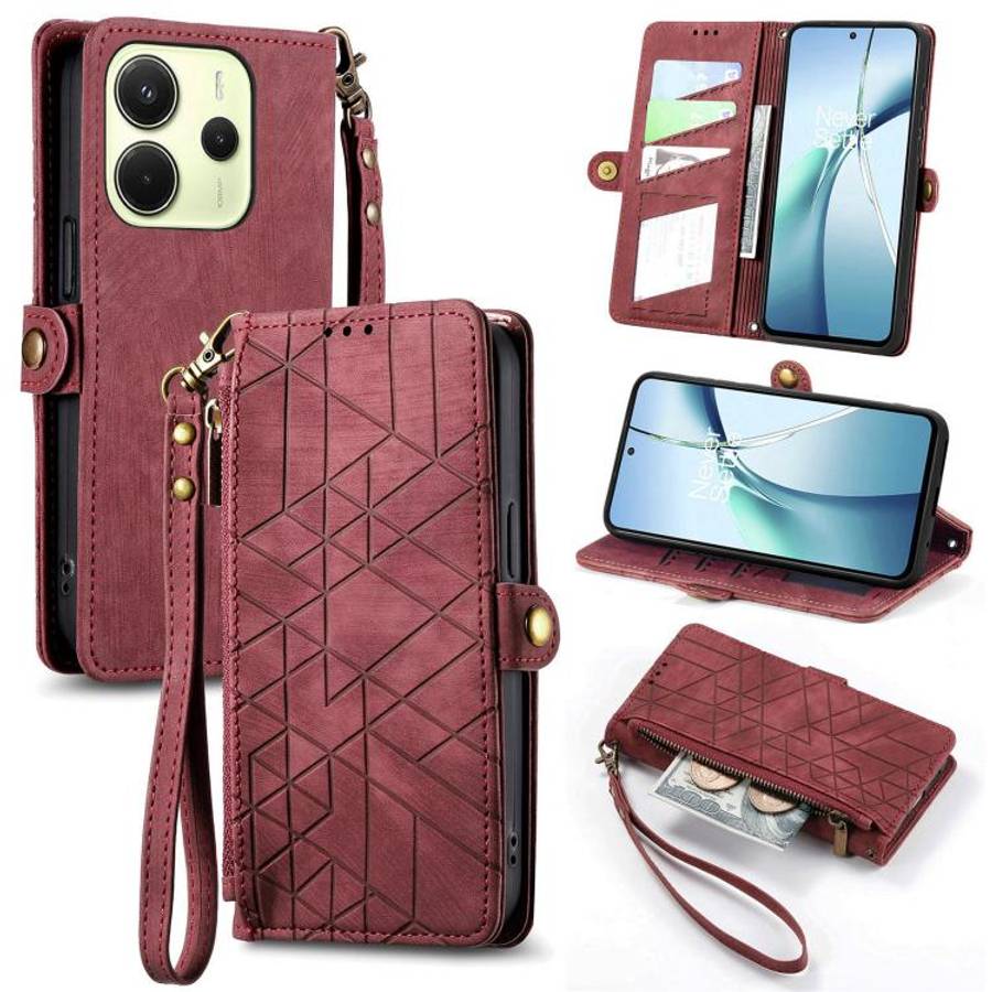 Geometric Zipper Wallet Side Buckle Leather Phone Case, For Xiaomi 17 Pro Max, For Xiaomi 17 Pro,...