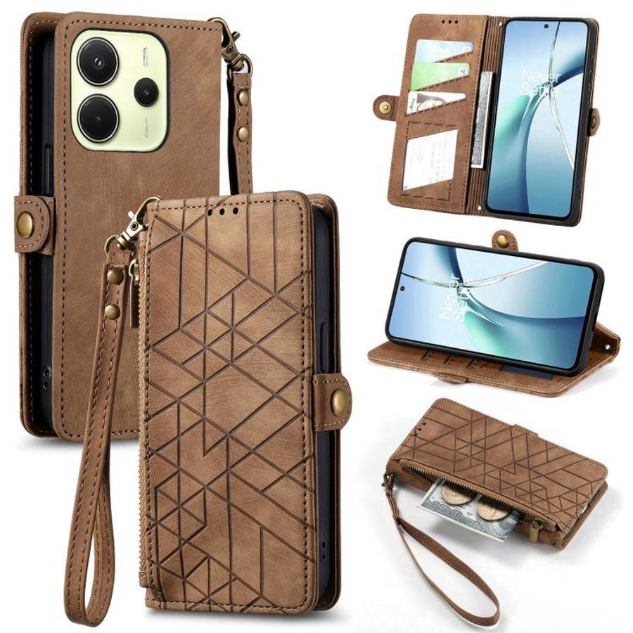 Geometric Zipper Wallet Side Buckle Leather Phone Case, For Xiaomi 17 Pro Max, For Xiaomi 17 Pro,...