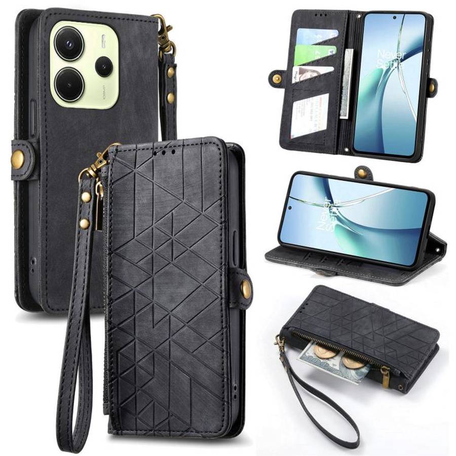 Geometric Zipper Wallet Side Buckle Leather Phone Case, For Xiaomi 17 Pro Max, For Xiaomi 17 Pro,...