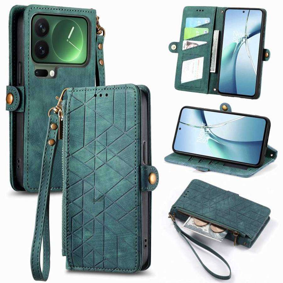 Geometric Zipper Wallet Side Buckle Leather Phone Case, For Xiaomi 17 Pro Max, For Xiaomi 17 Pro,...
