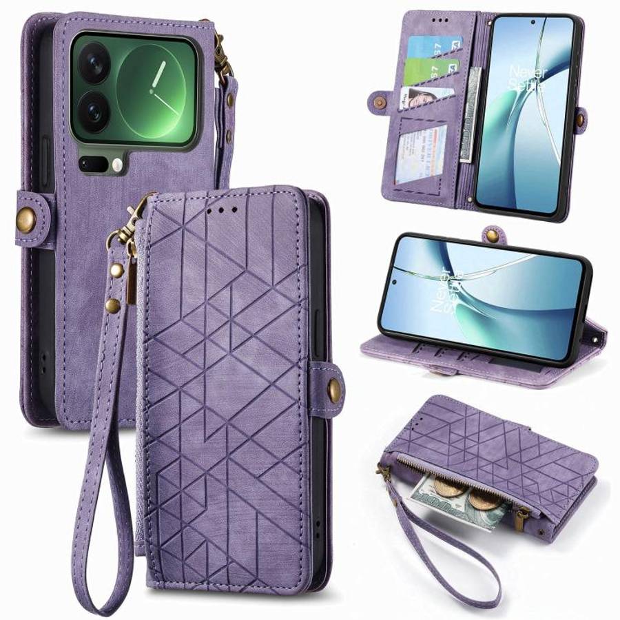 Geometric Zipper Wallet Side Buckle Leather Phone Case, For Xiaomi 17 Pro Max, For Xiaomi 17 Pro,...