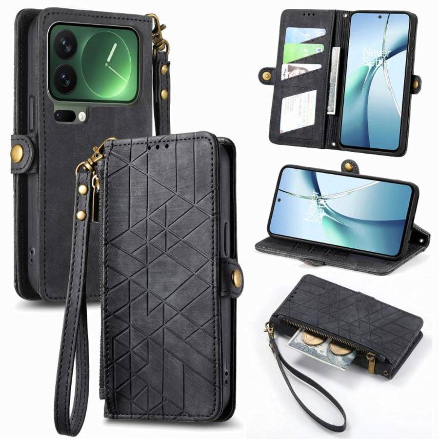 Geometric Zipper Wallet Side Buckle Leather Phone Case, For Xiaomi 17 Pro Max, For Xiaomi 17 Pro,...