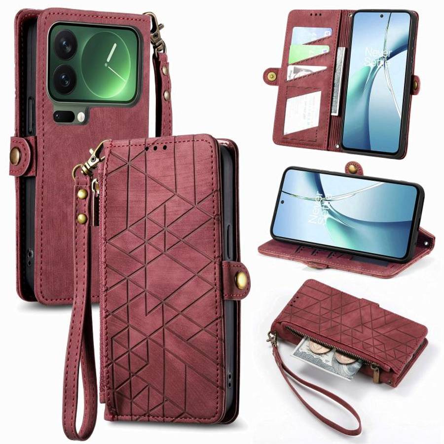 Geometric Zipper Wallet Side Buckle Leather Phone Case, For Xiaomi 17 Pro Max, For Xiaomi 17 Pro,...