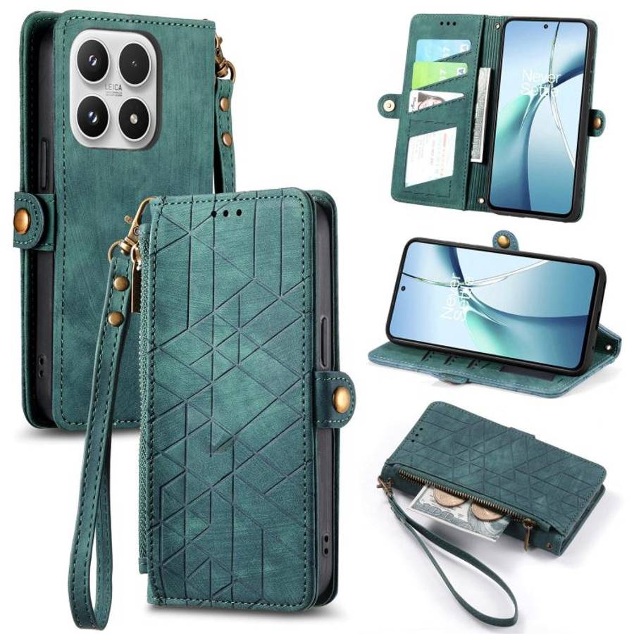 Geometric Zipper Wallet Side Buckle Leather Phone Case, For Xiaomi 17 Pro Max, For Xiaomi 17 Pro,...