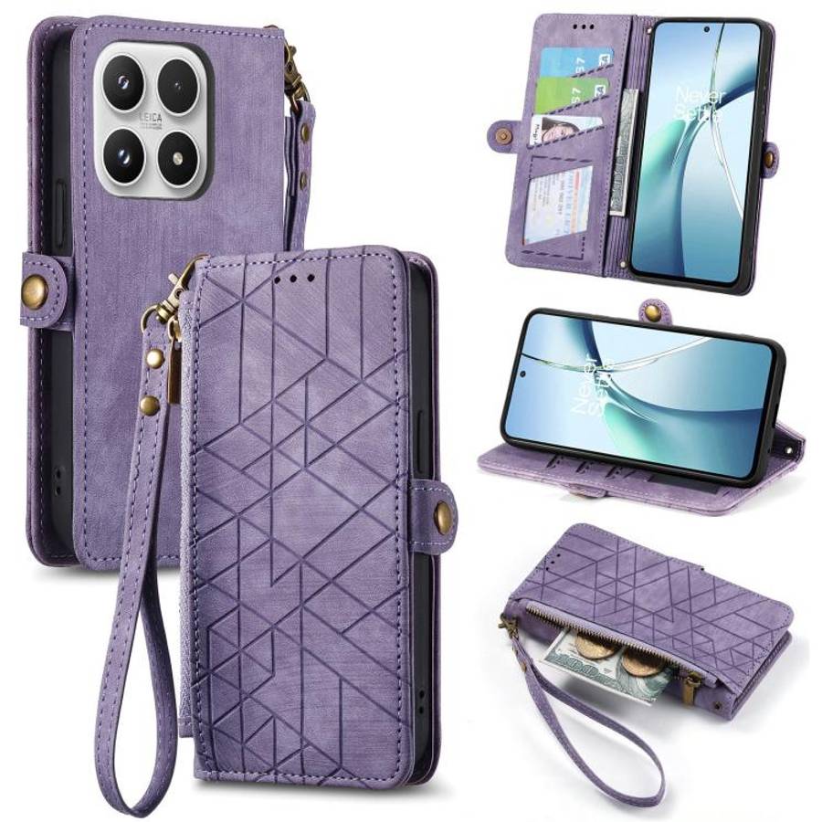 Geometric Zipper Wallet Side Buckle Leather Phone Case, For Xiaomi 17 Pro Max, For Xiaomi 17 Pro,...