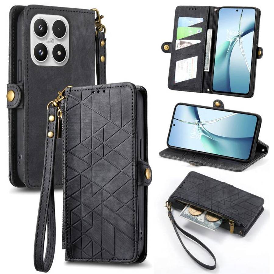 Geometric Zipper Wallet Side Buckle Leather Phone Case, For Xiaomi 17 Pro Max, For Xiaomi 17 Pro,...