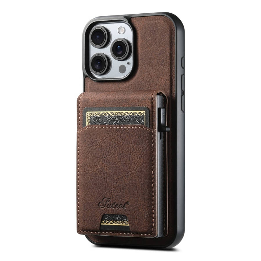 Suteni H19 Litchi Grain 2-in-1 MagSafe Removable Card Box Back Phone Case, For iPhone 18, For iPh...