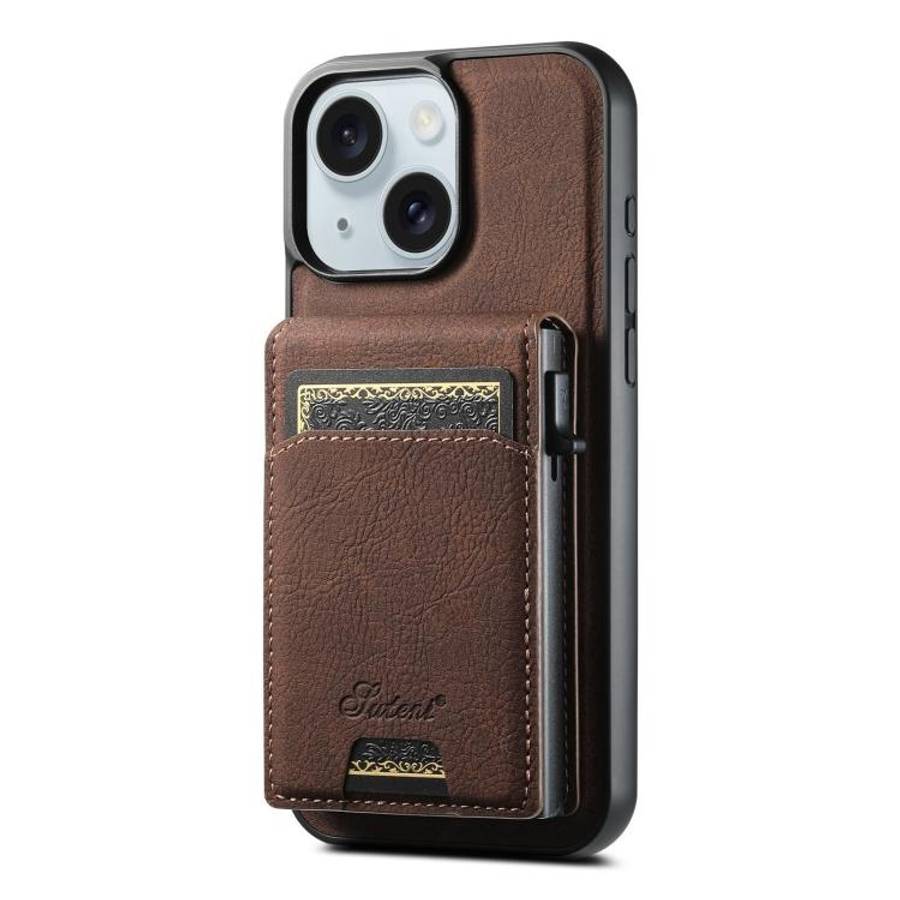Suteni H19 Litchi Grain 2-in-1 MagSafe Removable Card Box Back Phone Case, For iPhone 18, For iPh...