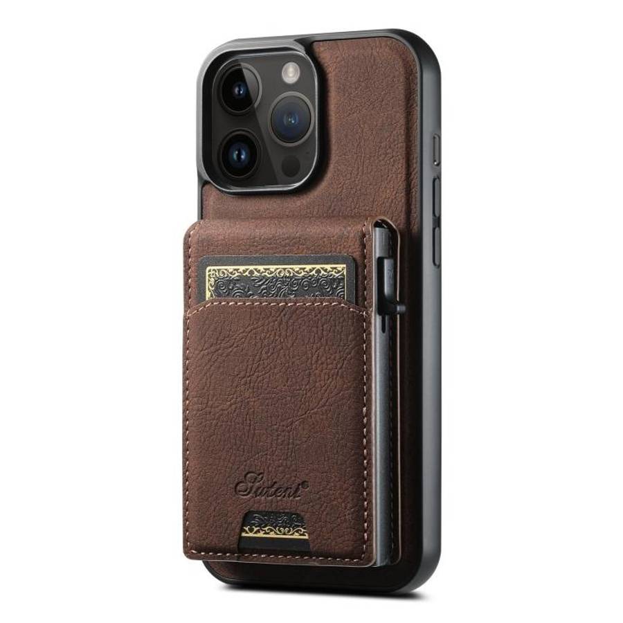 Suteni H19 Litchi Grain 2-in-1 MagSafe Removable Card Box Back Phone Case, For iPhone 18, For iPh...