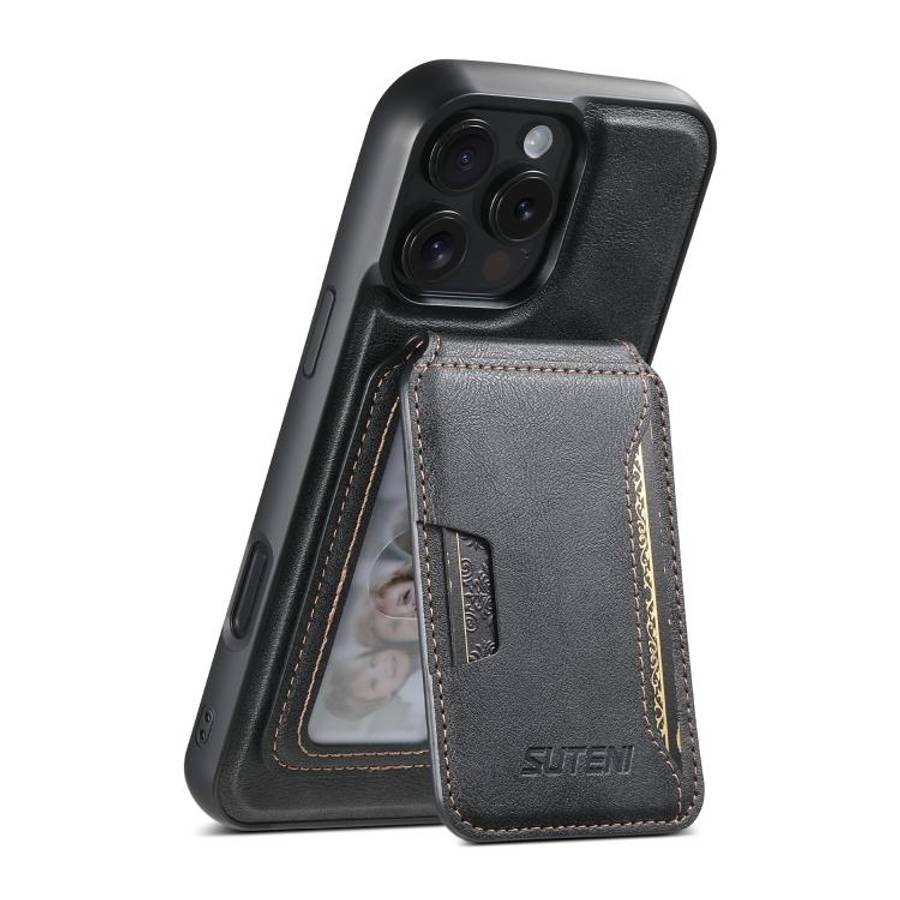 Suteni M3 Card Bag MagSafe Cowhide Texture Leather Phone Case, For iPhone 18, For iPhone 18 Pro, ...