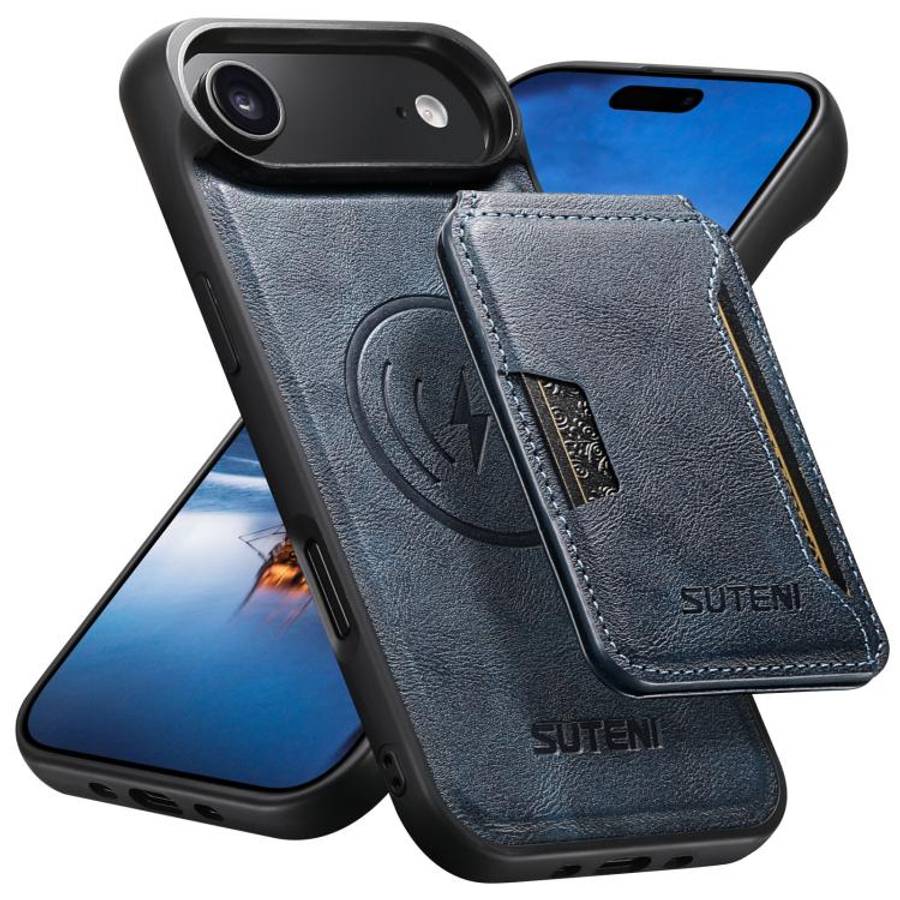 Suteni M3 Card Bag MagSafe Cowhide Texture Leather Phone Case, For iPhone 18, For iPhone 18 Pro, ...