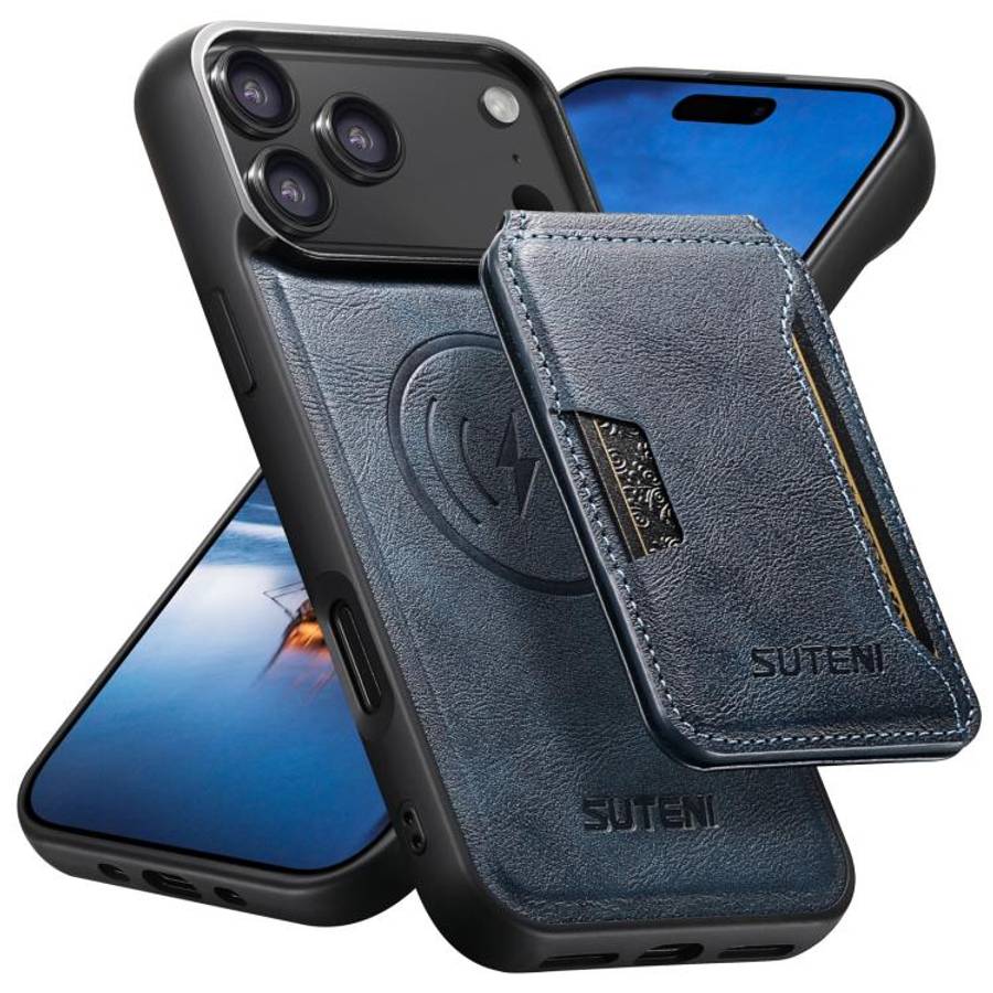 Suteni M3 Card Bag MagSafe Cowhide Texture Leather Phone Case, For iPhone 18, For iPhone 18 Pro, ...