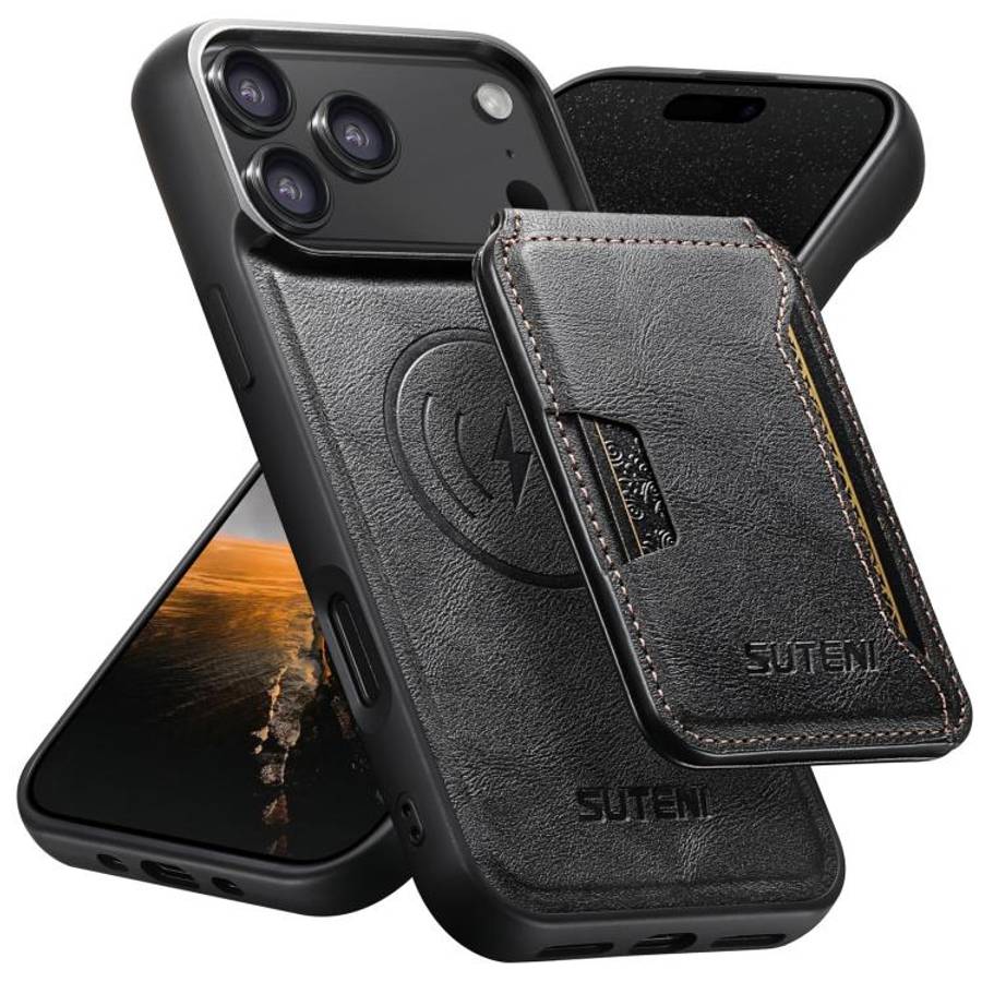 Suteni M3 Card Bag MagSafe Cowhide Texture Leather Phone Case, For iPhone 18, For iPhone 18 Pro, ...