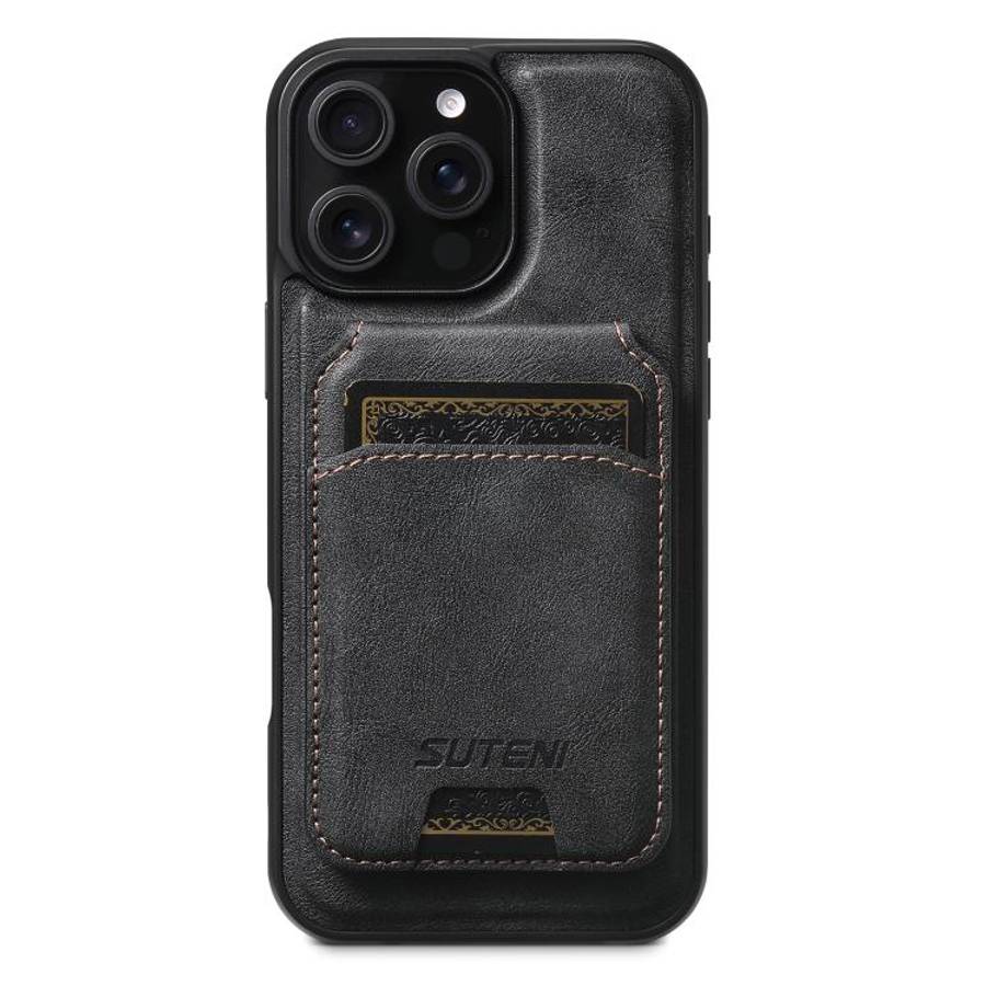 Suteni M5 Magnetic Card Bag MagSafe Cowhide Texture Leather Phone Case, For iPhone 18, For iPhone...