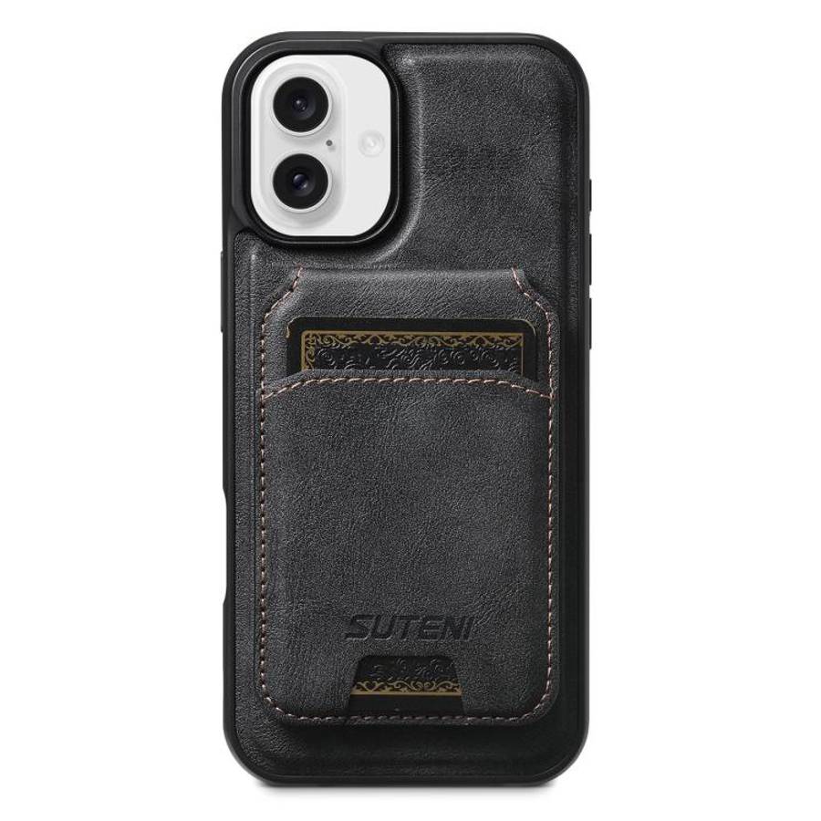 Suteni M5 Magnetic Card Bag MagSafe Cowhide Texture Leather Phone Case, For iPhone 18, For iPhone...