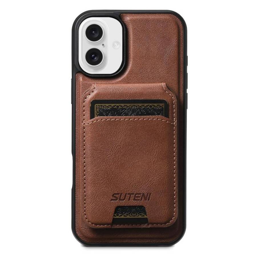 Suteni M5 Magnetic Card Bag MagSafe Cowhide Texture Leather Phone Case, For iPhone 18, For iPhone...