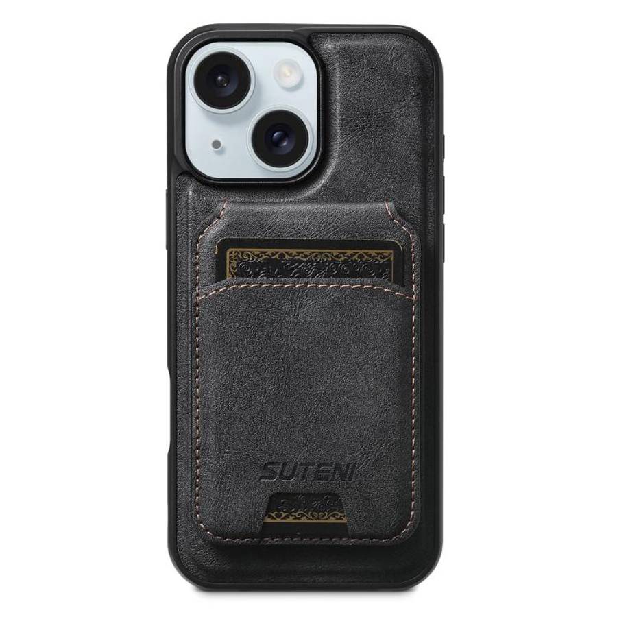 Suteni M5 Magnetic Card Bag MagSafe Cowhide Texture Leather Phone Case, For iPhone 18, For iPhone...