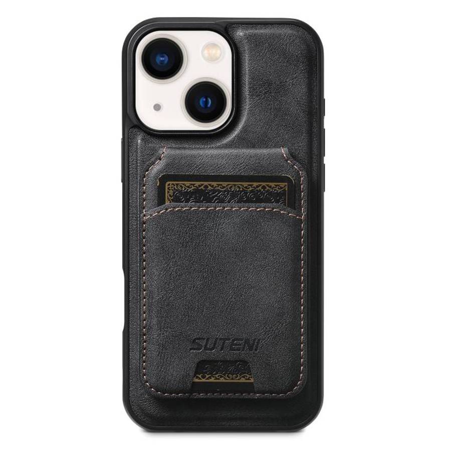 Suteni M5 Magnetic Card Bag MagSafe Cowhide Texture Leather Phone Case, For iPhone 14, For iPhone...