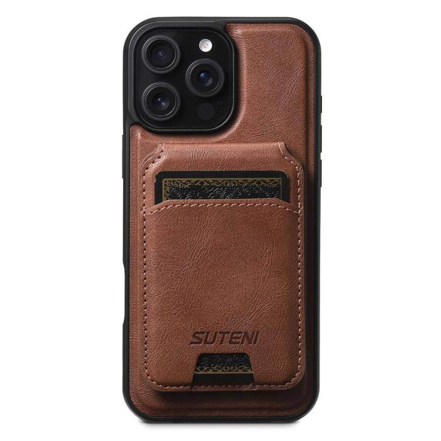 Suteni M5 Magnetic Card Bag MagSafe Cowhide Texture Leather Phone Case, For iPhone 14, For iPhone...