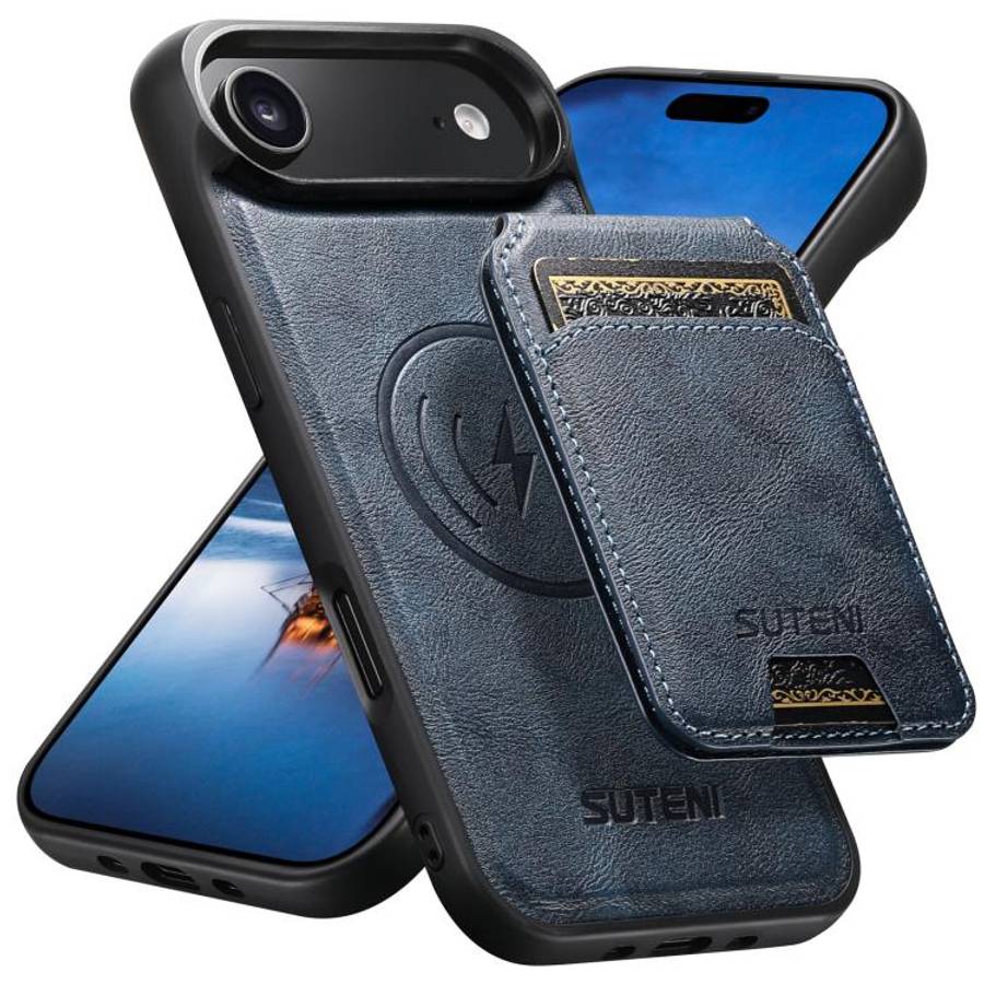 Suteni M5 Magnetic Card Bag MagSafe Cowhide Texture Leather Phone Case, For iPhone 18, For iPhone...