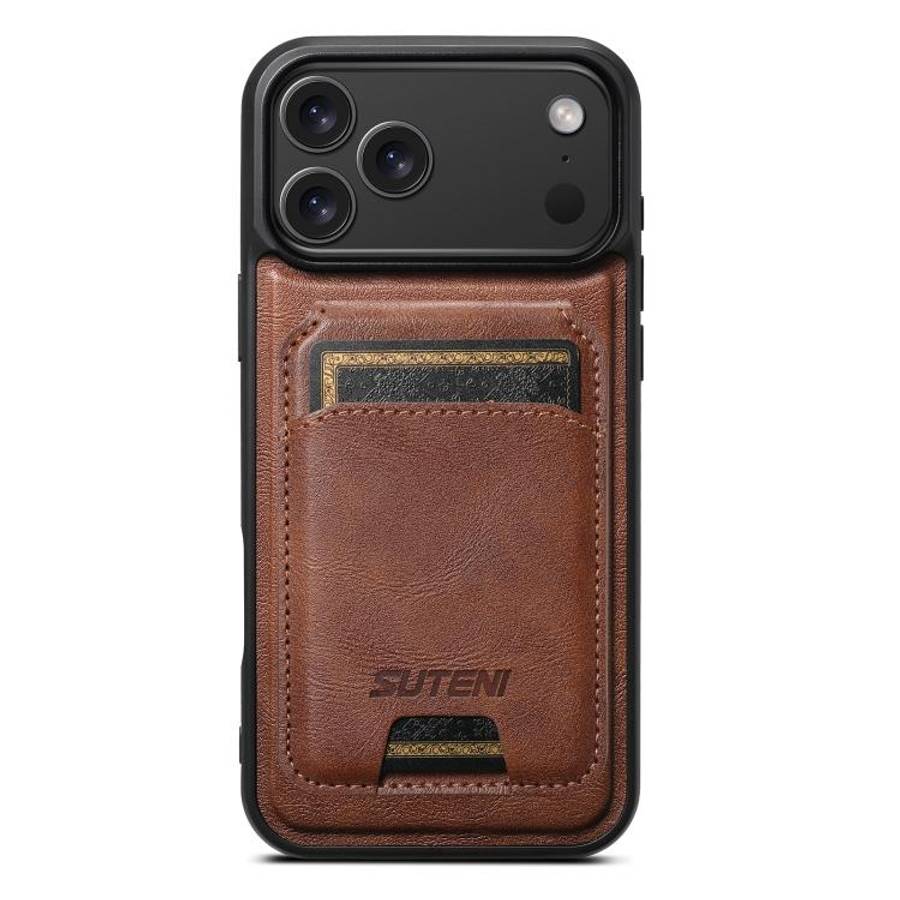 Suteni M5 Magnetic Card Bag MagSafe Cowhide Texture Leather Phone Case, For iPhone 18, For iPhone...