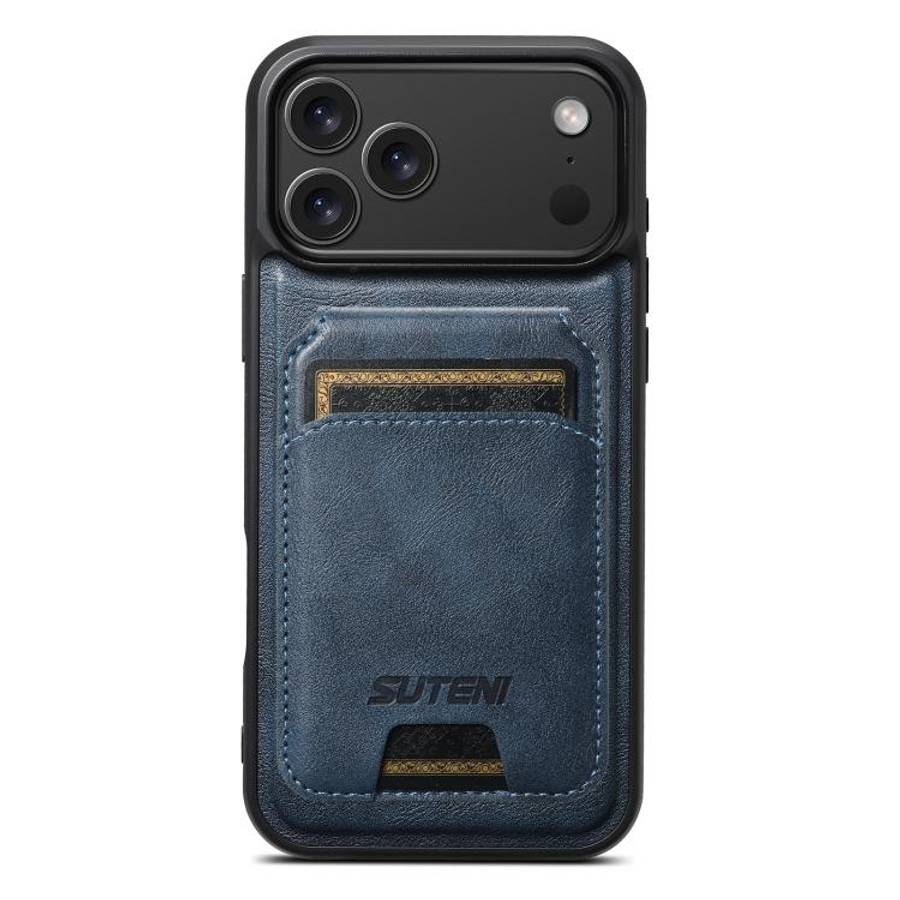 Suteni M5 Magnetic Card Bag MagSafe Cowhide Texture Leather Phone Case, For iPhone 18, For iPhone...