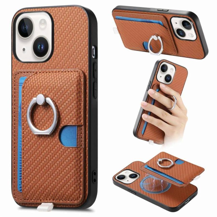 Carbon Fiber Ring Side Insert Card Bag MagSafe Phone Case, For iPhone 15 Pro Max, For iPhone 15 P...