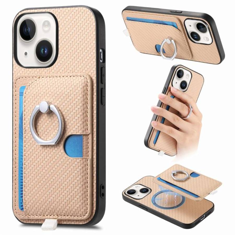 Carbon Fiber Ring Side Insert Card Bag MagSafe Phone Case, For iPhone 15 Pro Max, For iPhone 15 P...