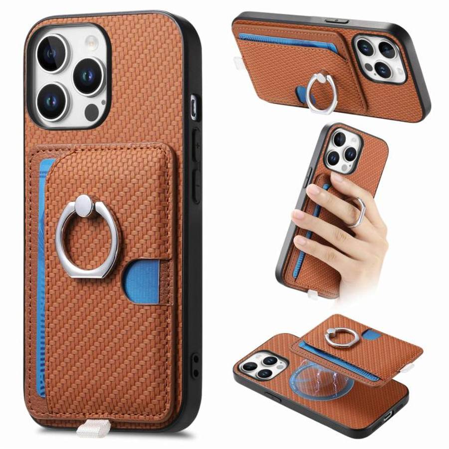 Carbon Fiber Ring Side Insert Card Bag MagSafe Phone Case, For iPhone 15 Pro Max, For iPhone 15 P...