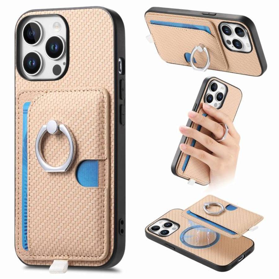 Carbon Fiber Ring Side Insert Card Bag MagSafe Phone Case, For iPhone 15 Pro Max, For iPhone 15 P...