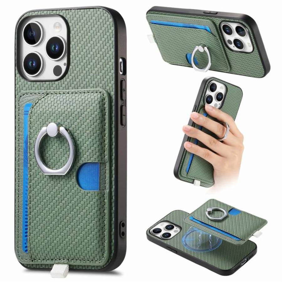 Carbon Fiber Ring Side Insert Card Bag MagSafe Phone Case, For iPhone 15 Pro Max, For iPhone 15 P...