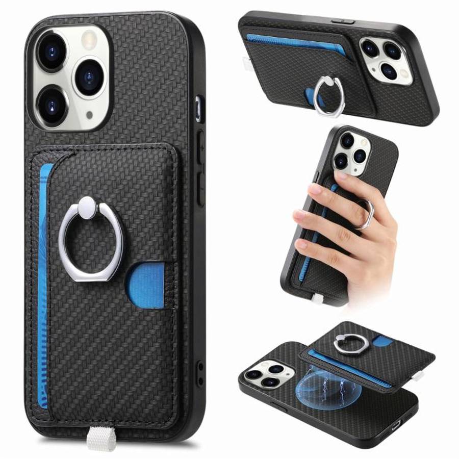 Carbon Fiber Ring Side Insert Card Bag MagSafe Phone Case, For iPhone 13 Pro, For iPhone 13, For ...