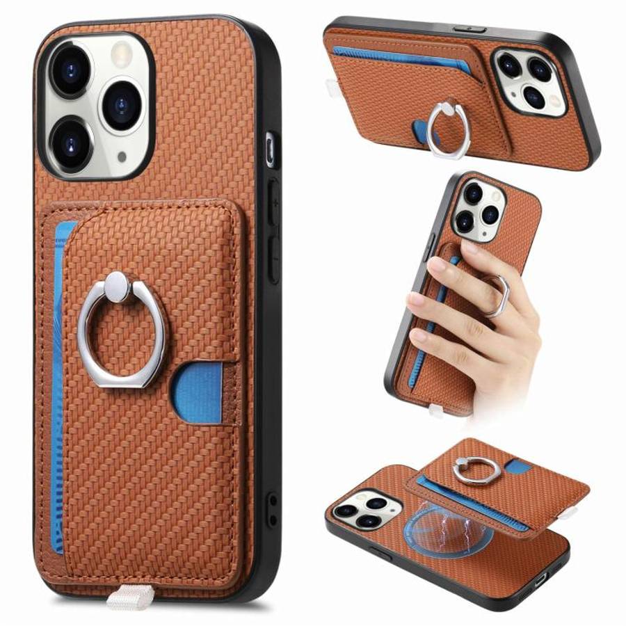 Carbon Fiber Ring Side Insert Card Bag MagSafe Phone Case, For iPhone 13 Pro, For iPhone 13, For ...