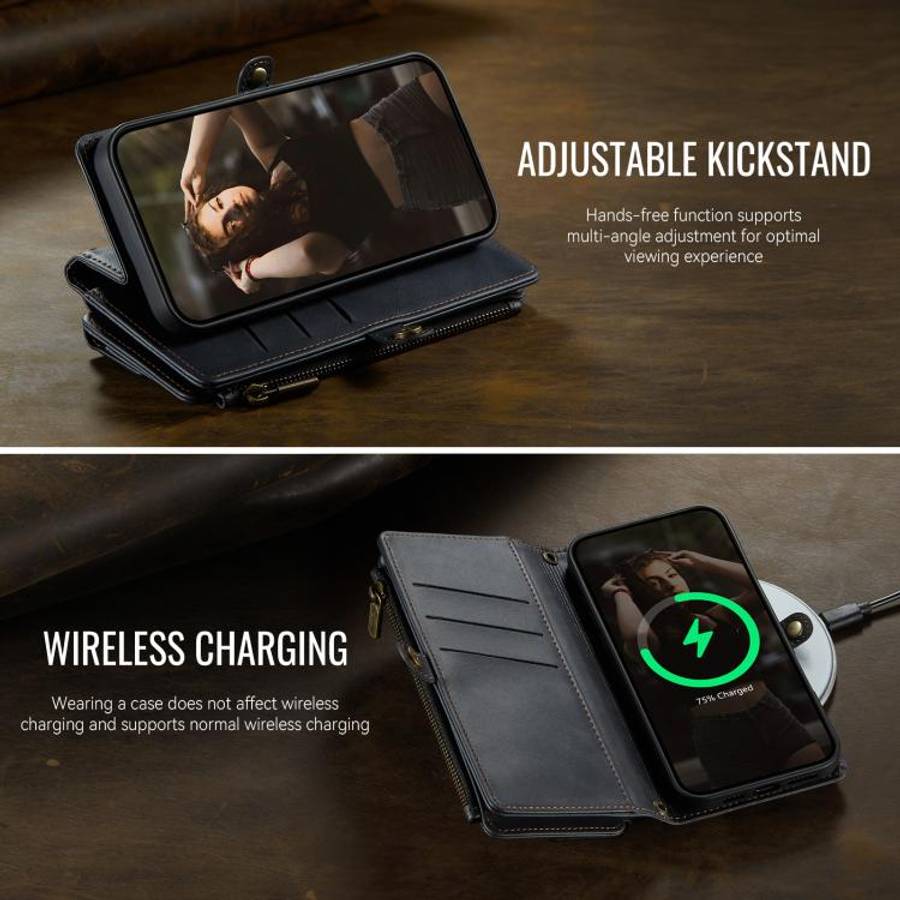 CaseMe C39 RFID Blocking Zipper Wallet Leather Phone Case with Crossbody Strap, For iPhone 15 Pro...