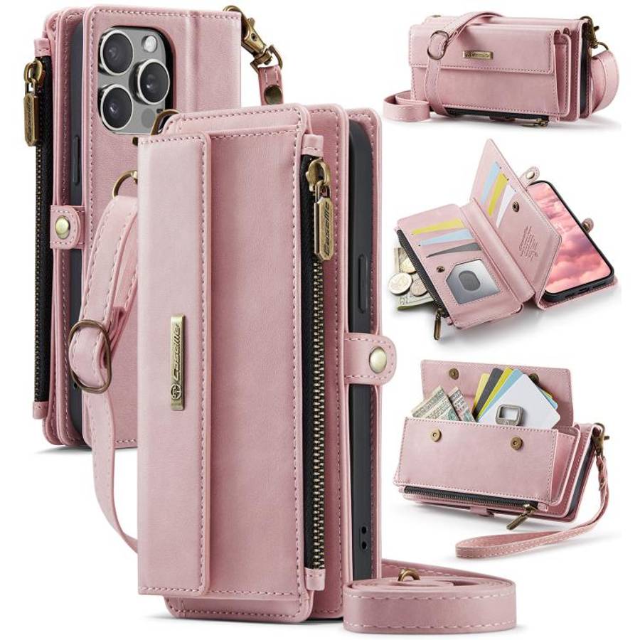 CaseMe C39 RFID Blocking Zipper Wallet Leather Phone Case with Crossbody Strap, For iPhone 15 Pro...