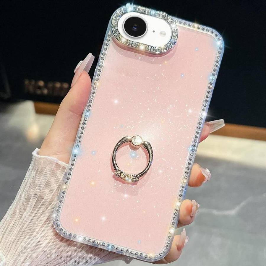 Rhinestone Glitter TPU Ring Holder Anti-fall Phone Case, For iPhone 17e / 16e, For iPhone 17 Pro ...