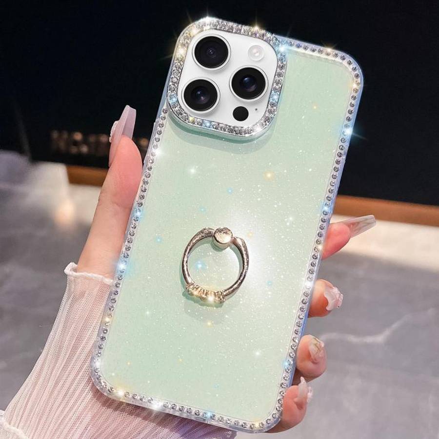 Rhinestone Glitter TPU Ring Holder Anti-fall Phone Case, For iPhone 17e / 16e, For iPhone 17 Pro ...