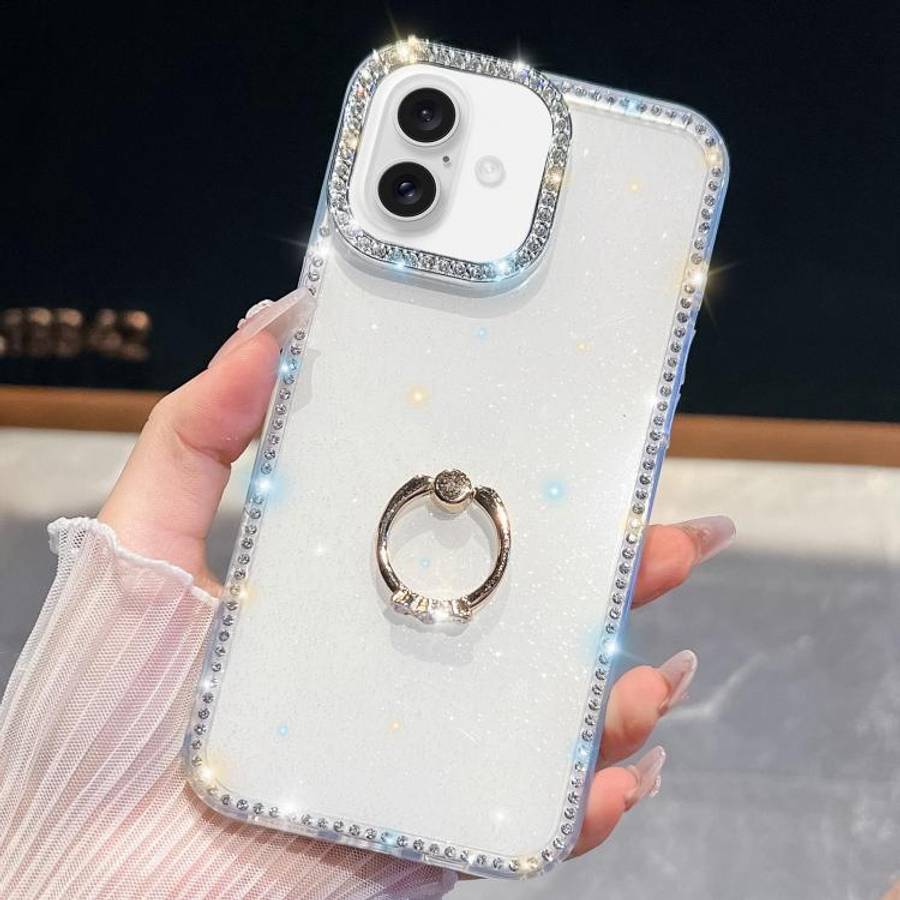 Rhinestone Glitter TPU Ring Holder Anti-fall Phone Case, For iPhone 16, For iPhone 15 Pro Max, Fo...