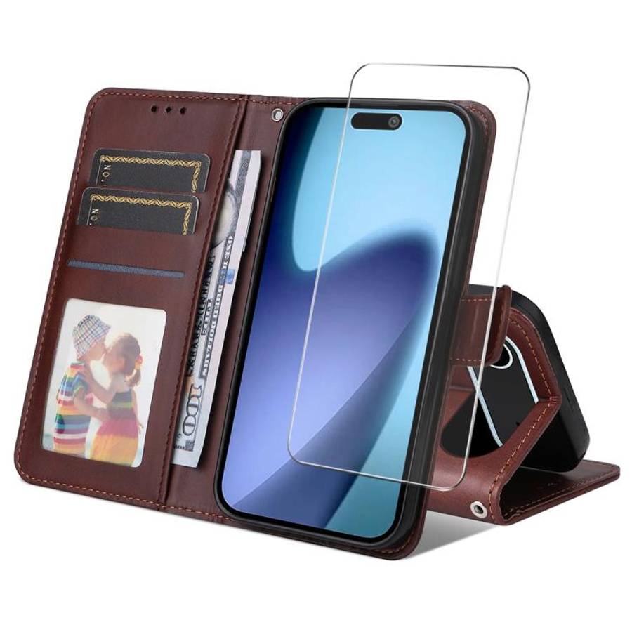 ENKAY Card Wallet Calf Texture Leather Phone Case with Thickened Glue No White Edge Film, For iPh...