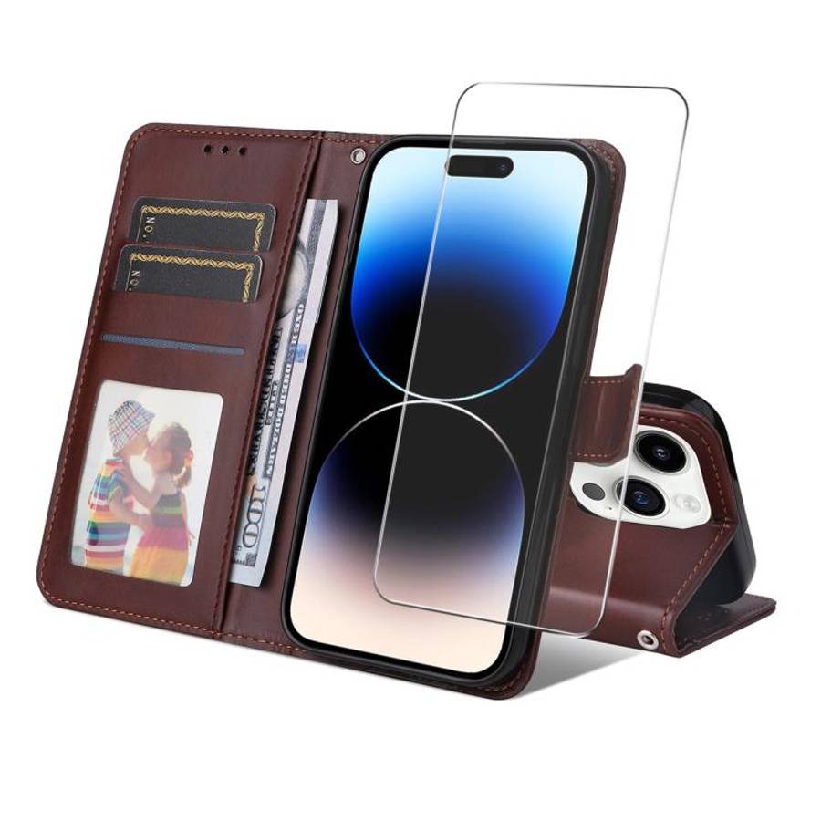 ENKAY Card Wallet Calf Texture Leather Phone Case with Thickened Glue No White Edge Film, For iPh...