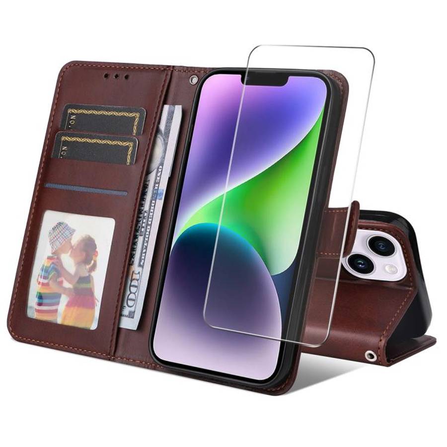 ENKAY Card Wallet Calf Texture Leather Phone Case with Thickened Glue No White Edge Film, For iPh...