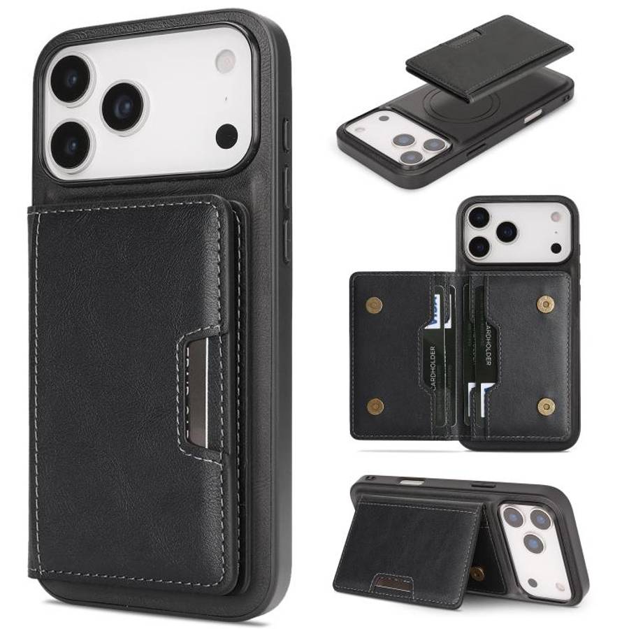 Kalebol Strong MagSafe Magnetic Two-Fold Card Bag Leather Phone Case, For iPhone 17 Pro Max, For ...