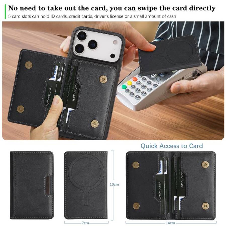 Kalebol Strong MagSafe Magnetic Two-Fold Card Bag Leather Phone Case, For iPhone 17 Pro Max, For ...