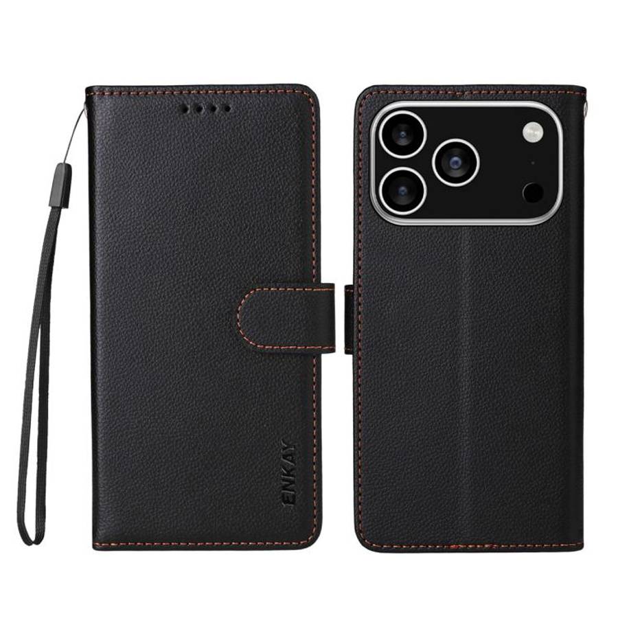 ENKAY RFID Blocking Wallet Kickstand Litchi Texture Leather Phone Case, For iPhone 18 Pro / 17 Pr...