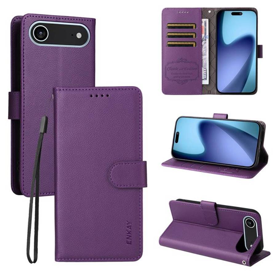 ENKAY RFID Blocking Wallet Kickstand Litchi Texture Leather Phone Case, For iPhone 18 Pro / 17 Pr...
