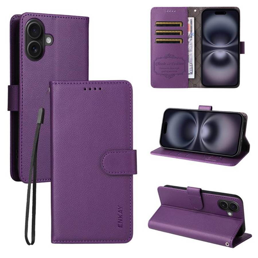 ENKAY RFID Blocking Wallet Kickstand Litchi Texture Leather Phone Case, For iPhone 18 Pro / 17 Pr...