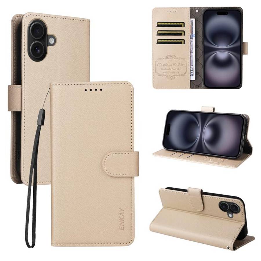 ENKAY RFID Blocking Wallet Kickstand Litchi Texture Leather Phone Case, For iPhone 17e / 16e, For...