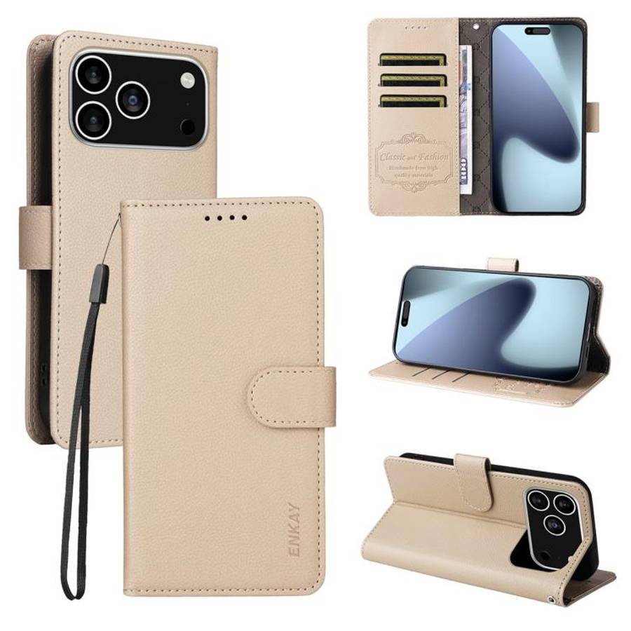 ENKAY RFID Blocking Wallet Kickstand Litchi Texture Leather Phone Case, For iPhone 18 Pro / 17 Pr...